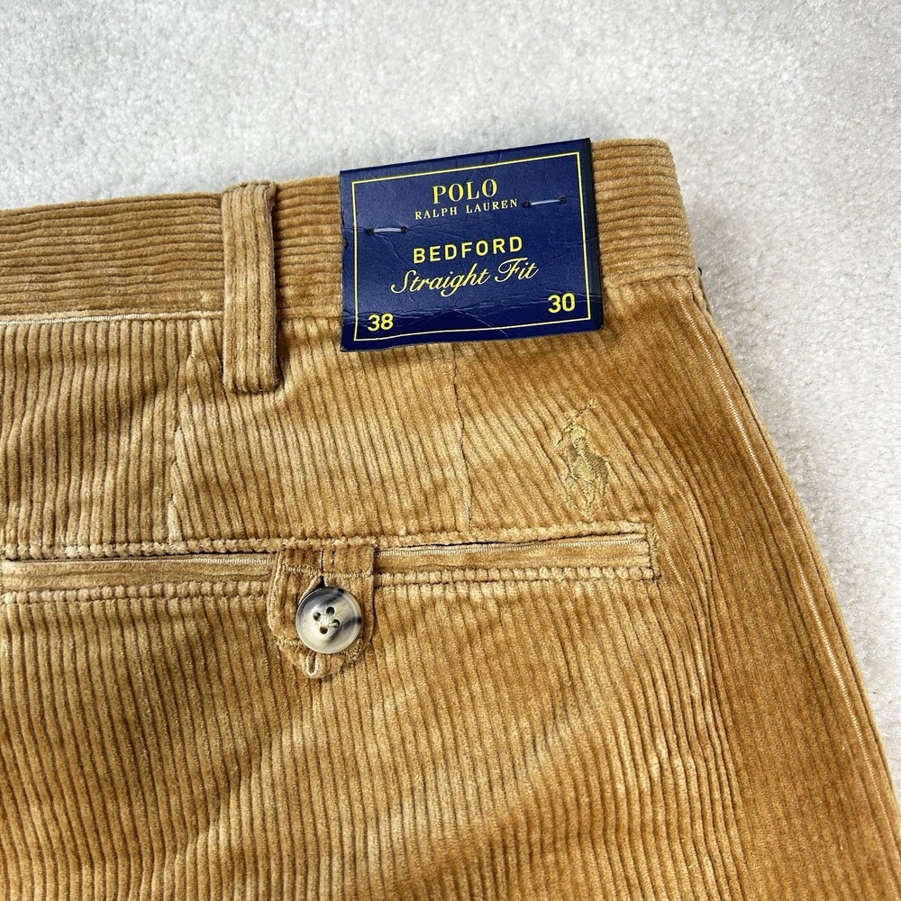 Polo Ralph Lauren Pants Men 38x30 Bedford Straight Fit Heavy Corduroy Brown Gold - Picture 3 of 10